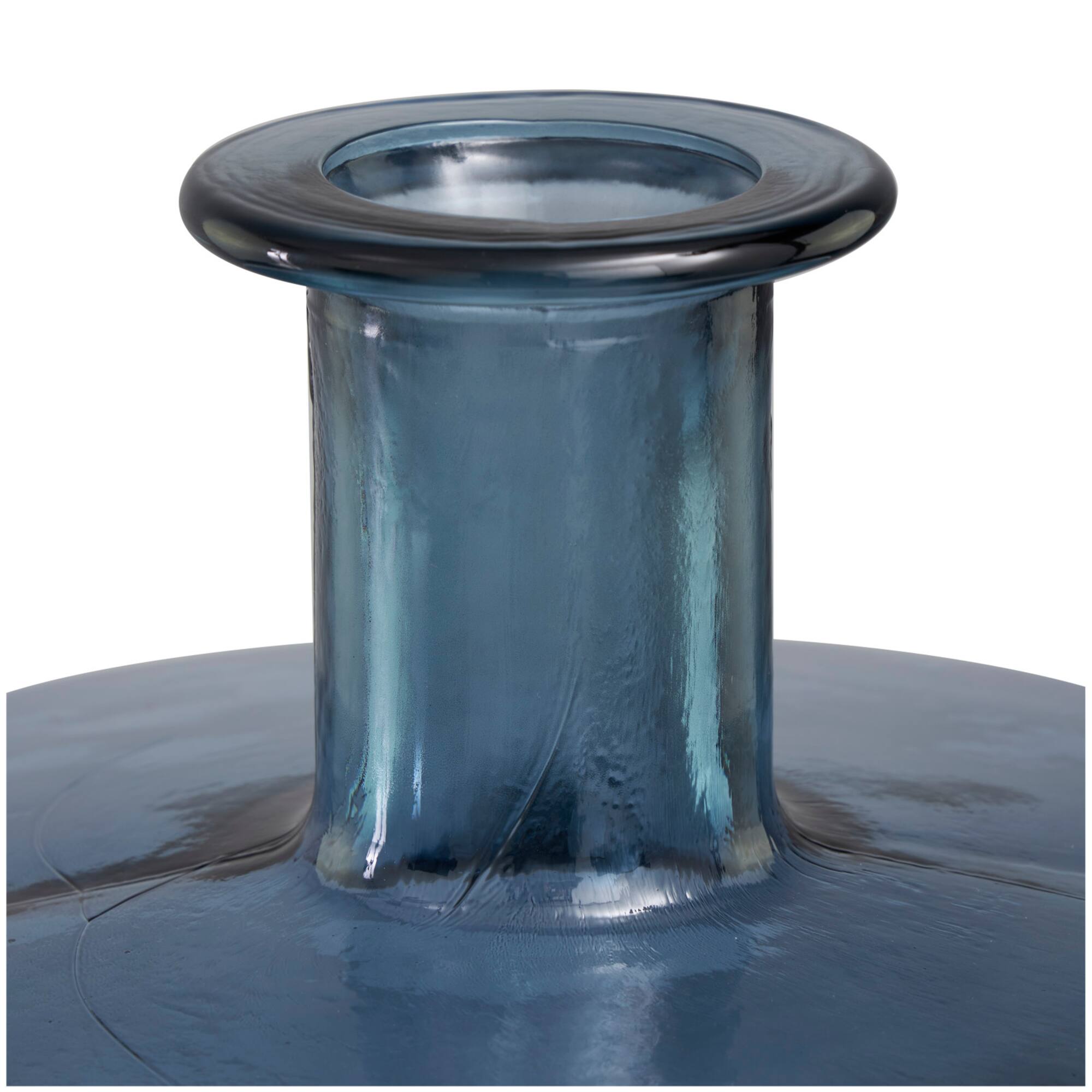 18" Blue Recycled Glass Spanish Bottleneck Vase